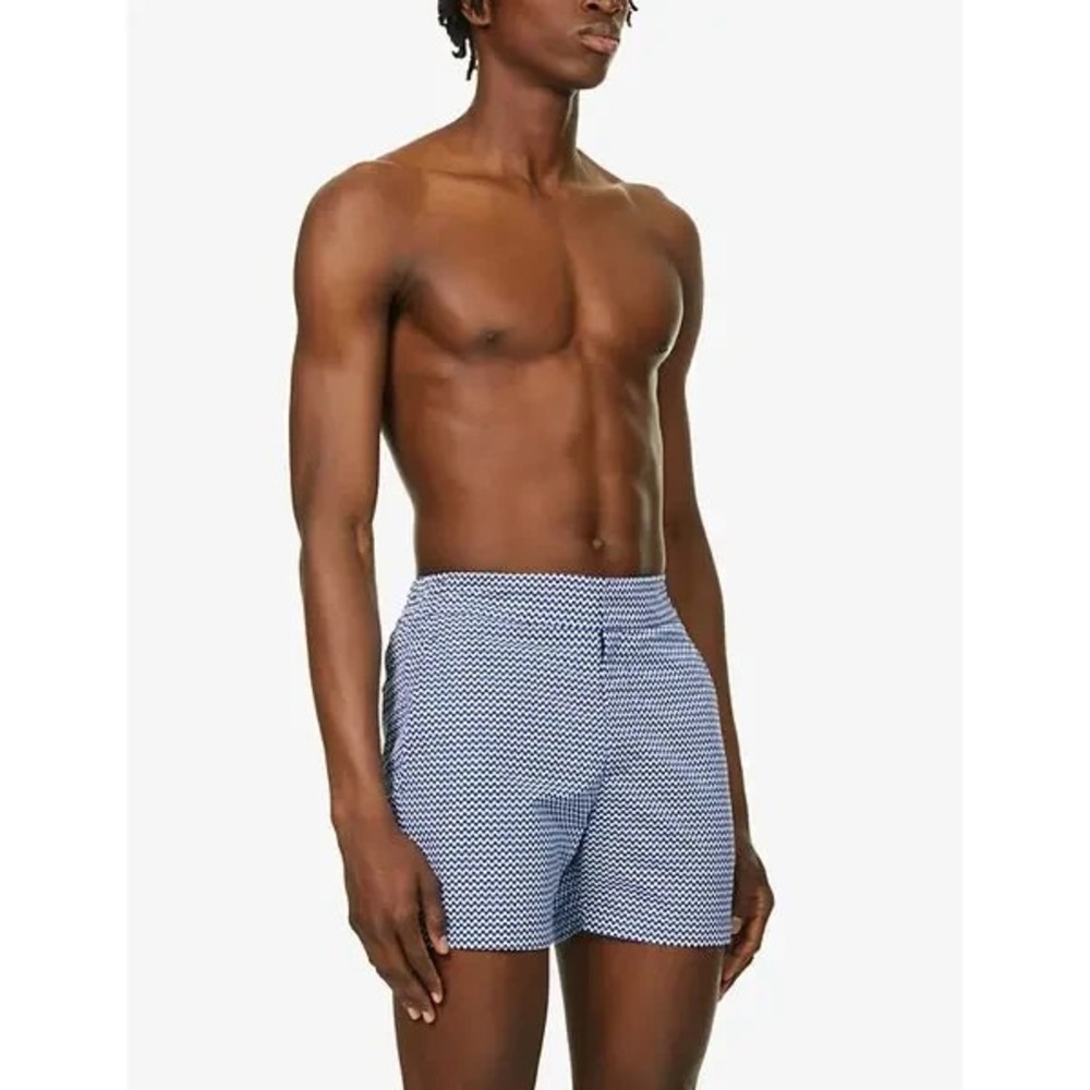 Frescobol Carioca Copacabana Classic Swim Shorts 34 Navy White Chevron Resort
